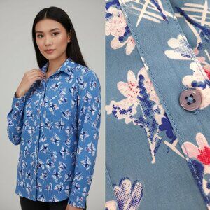Blue satin abstract floral blouse - Attention brand
